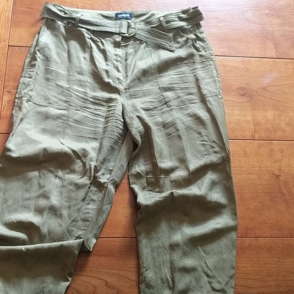 Express High Rise Ankle Belted Jogger Green